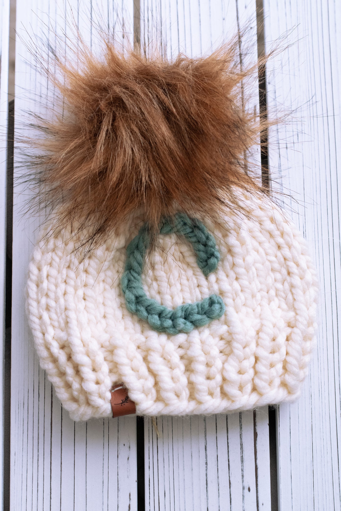 Initial Hat Knitted Baby Hat with Pom Pom | Hand Embroidered | For Baby and Toddler