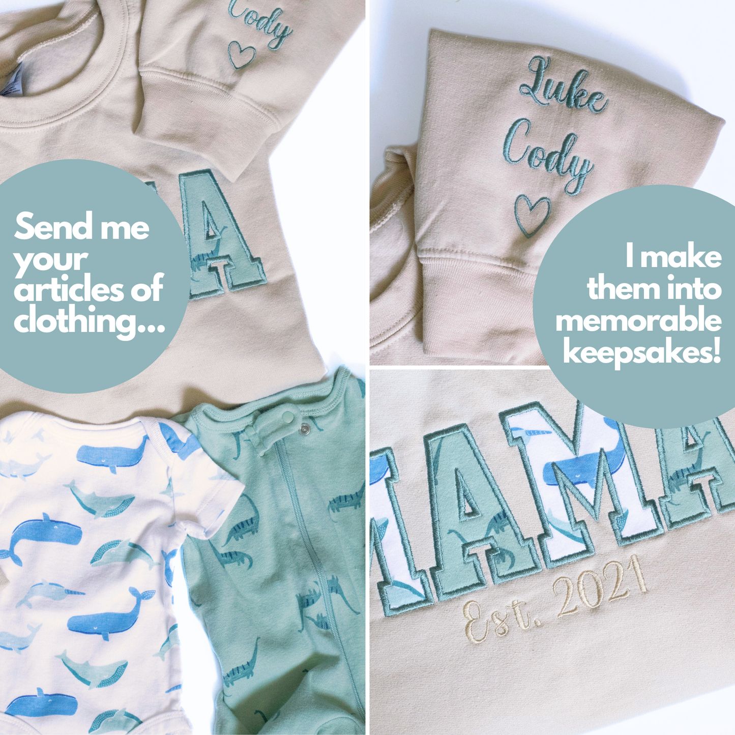 Custom Embroidered Mama Keepsake Sweatshirt | Baby Clothes Sweatshirt