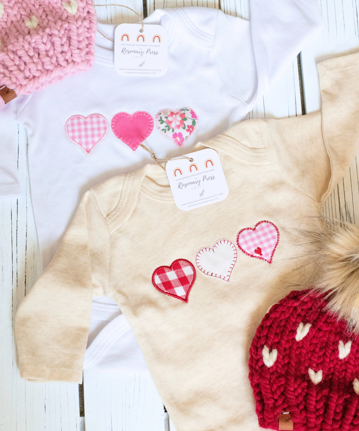 Valentines Baby Outfit Baby Girl One-Piece Bodysuit & Knit Hat Size 0-3 Months