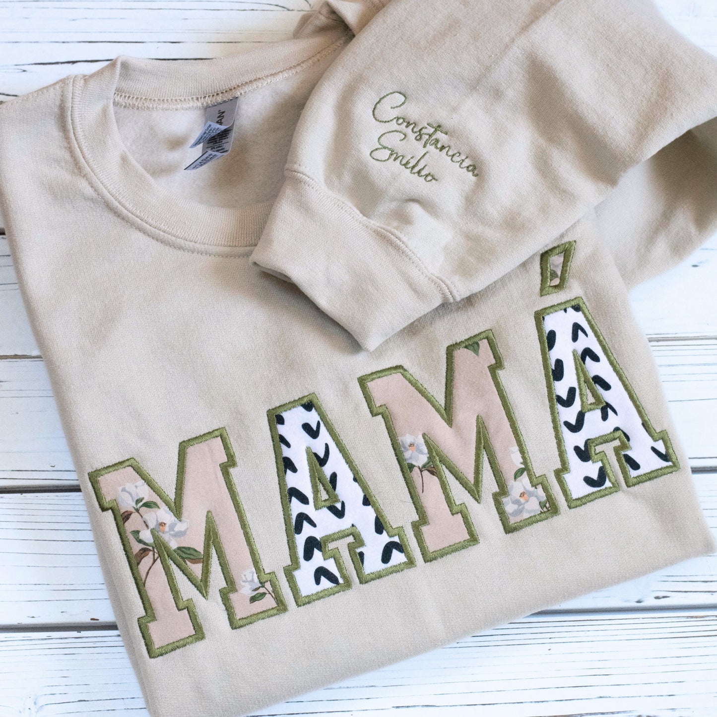 Custom Keepsake Sweater | MAMA Embroidered Keepsake Sweatshirt With Kids Names on Sleeve