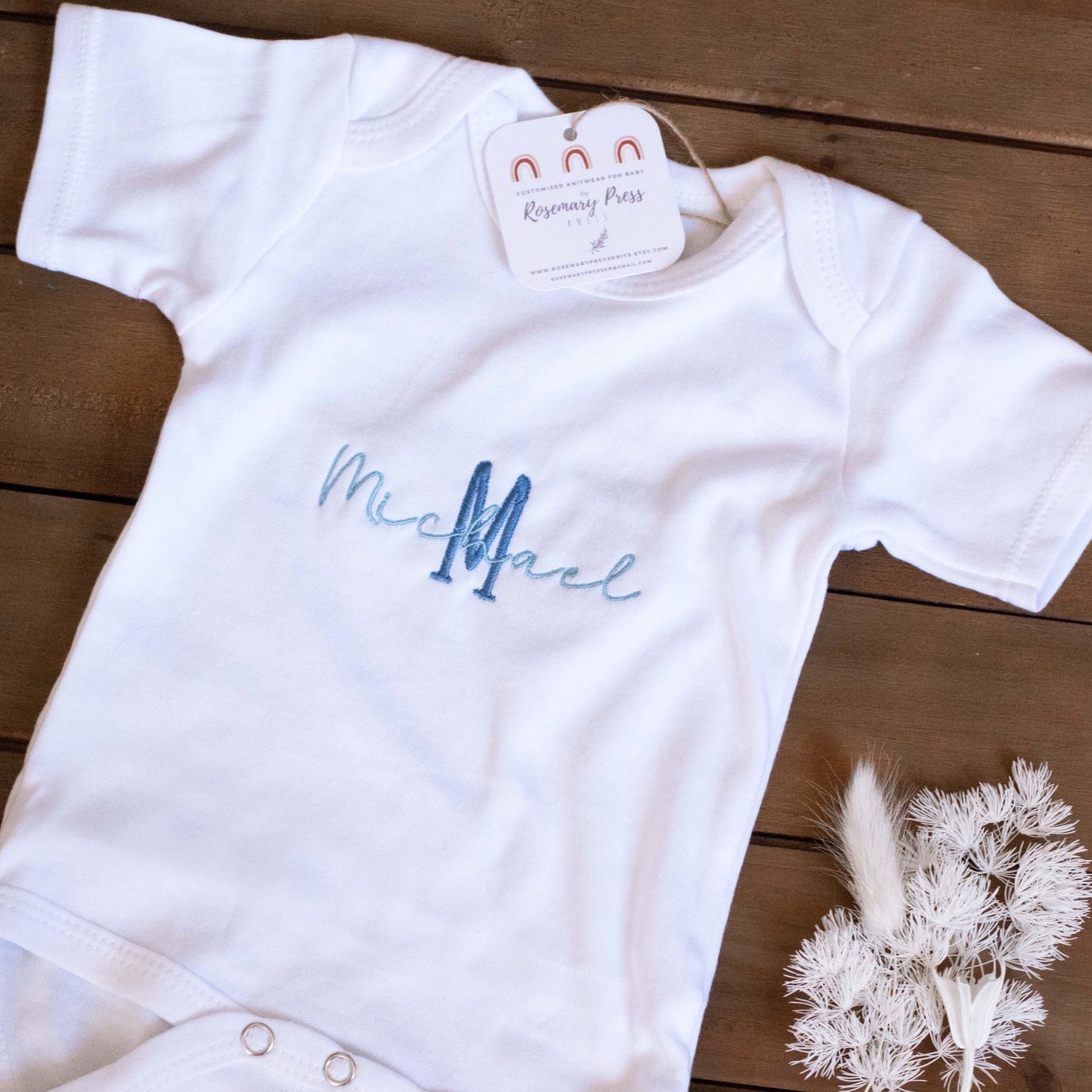 Personalized Embroidered Baby Gift, Monogram Baby Name Bodysuit Baby Boy Shower Gift with Name Newborn Boy Custom Embroidered Outfit Gift | 0-to-3 Months