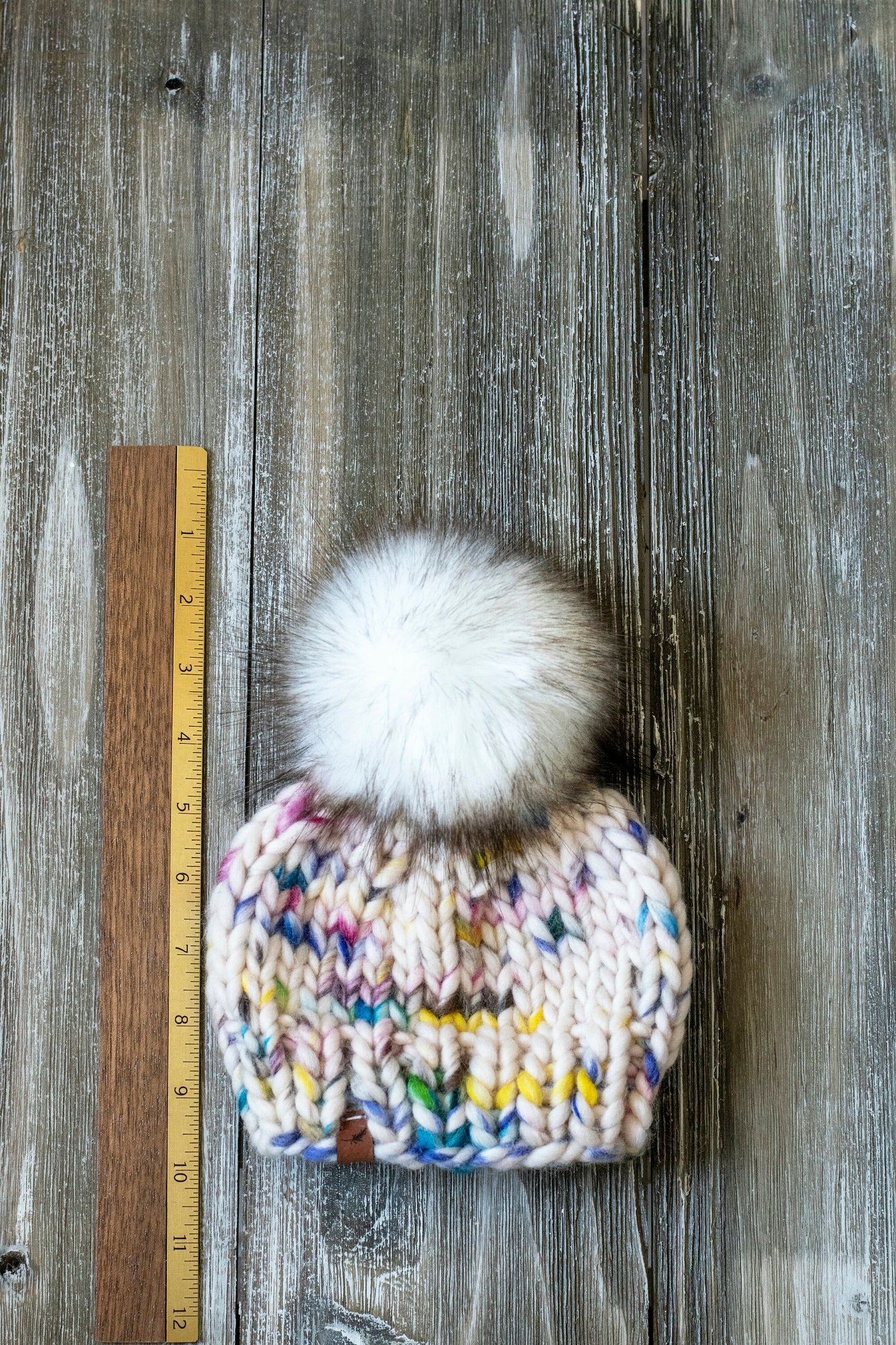 Chunky Knit Baby Hat with Pom Pom - 0 to 3 Months | Boho Baby Knit Hat | Paint Splash Winter Beanie