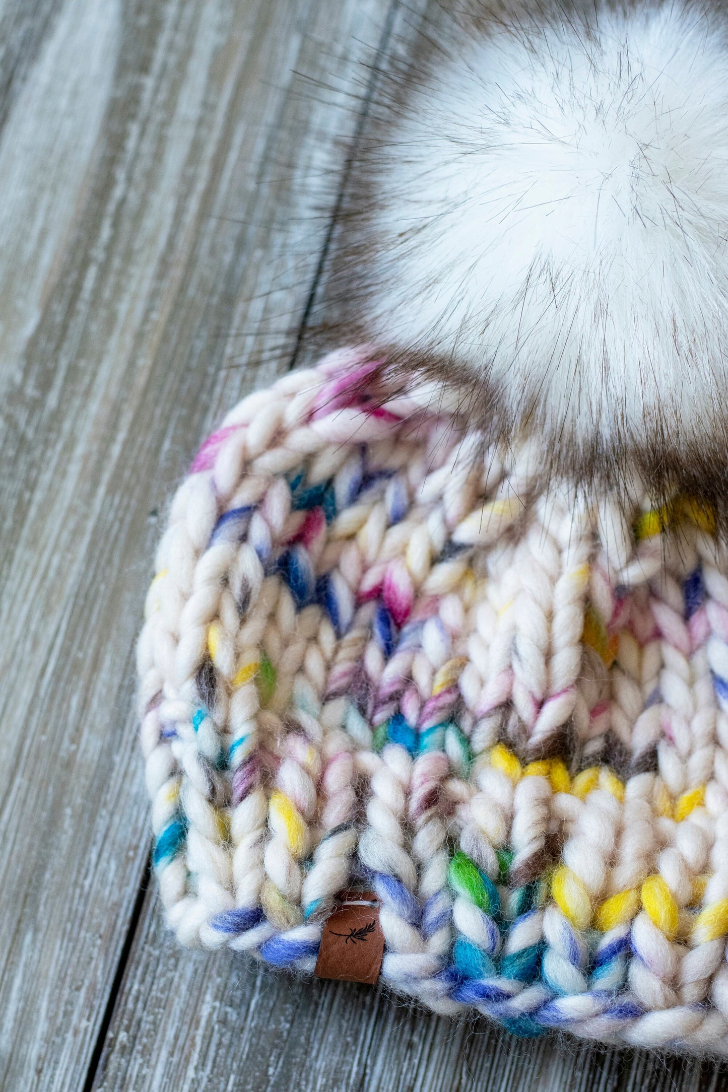 Chunky Knit Baby Hat with Pom Pom - 0 to 3 Months | Boho Baby Knit Hat | Paint Splash Winter Beanie