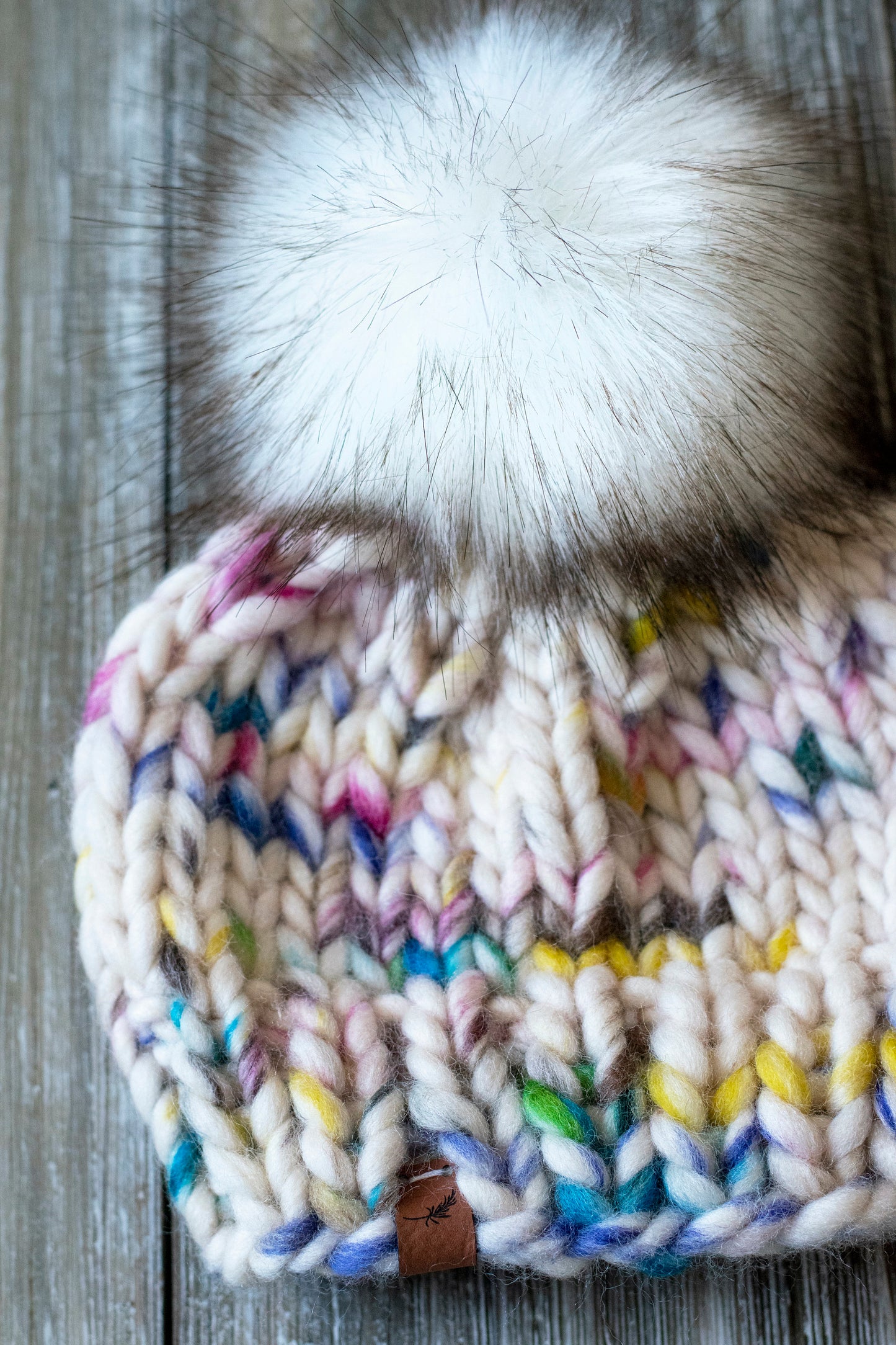 Chunky Knit Baby Hat with Pom Pom - 0 to 3 Months | Boho Baby Knit Hat | Paint Splash Winter Beanie