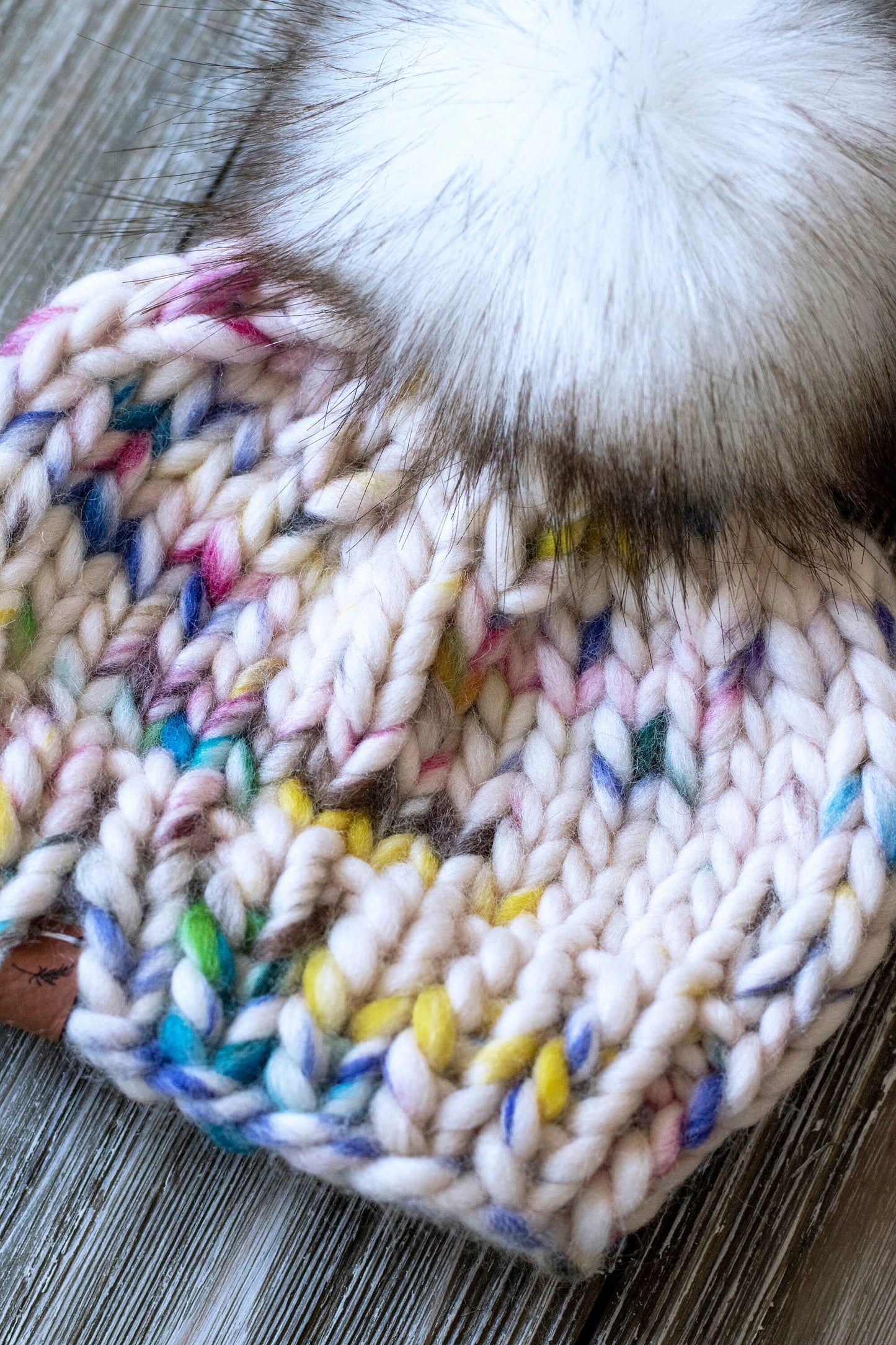 Chunky Knit Baby Hat with Pom Pom - 0 to 3 Months | Boho Baby Knit Hat | Paint Splash Winter Beanie