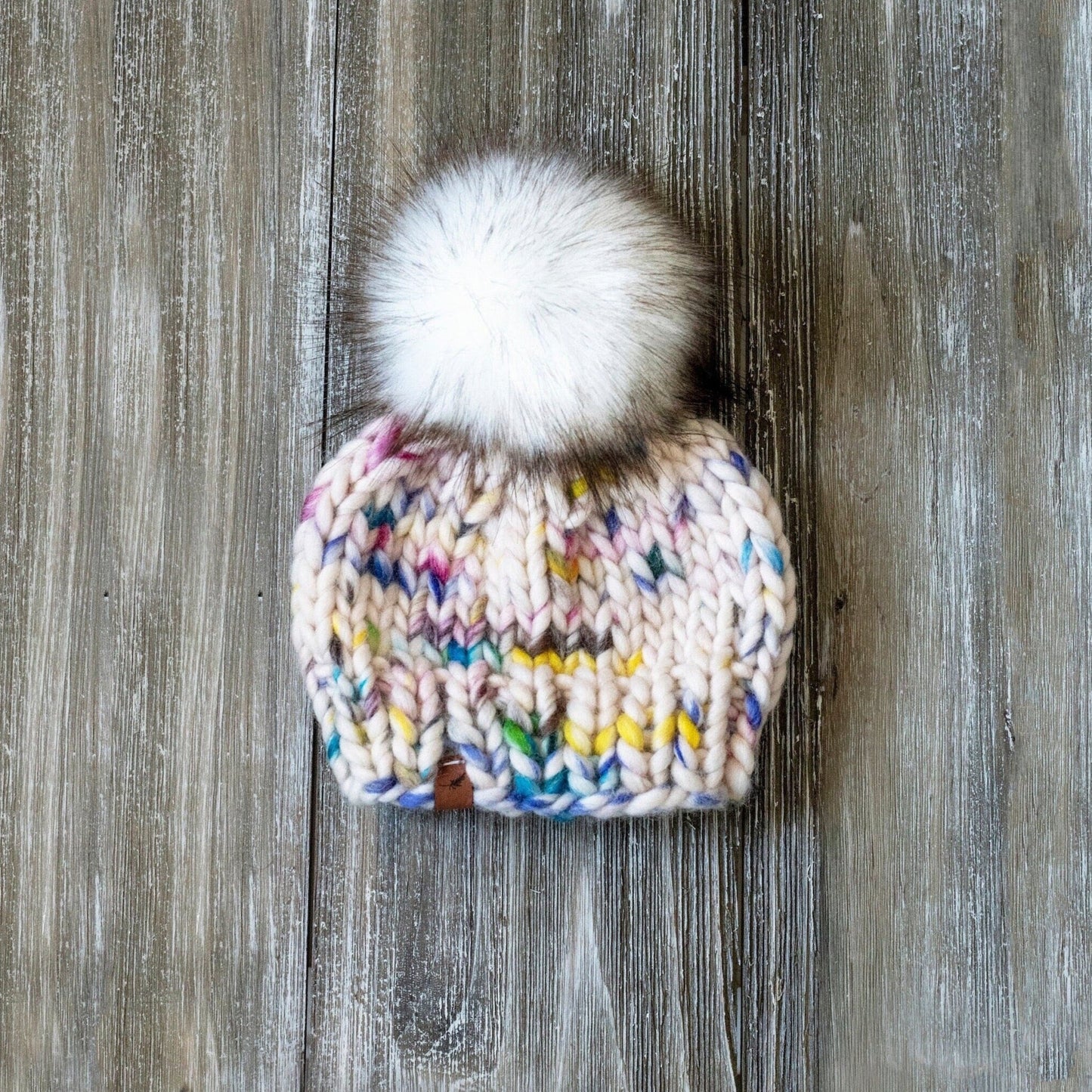 Chunky Knit Baby Hat with Pom Pom - 0 to 3 Months | Boho Baby Knit Hat | Paint Splash Winter Beanie