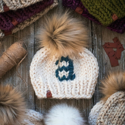 Initial Hat | Baby Knitted Hat with Pom Pom | Custom Monogram | For Baby and Toddler