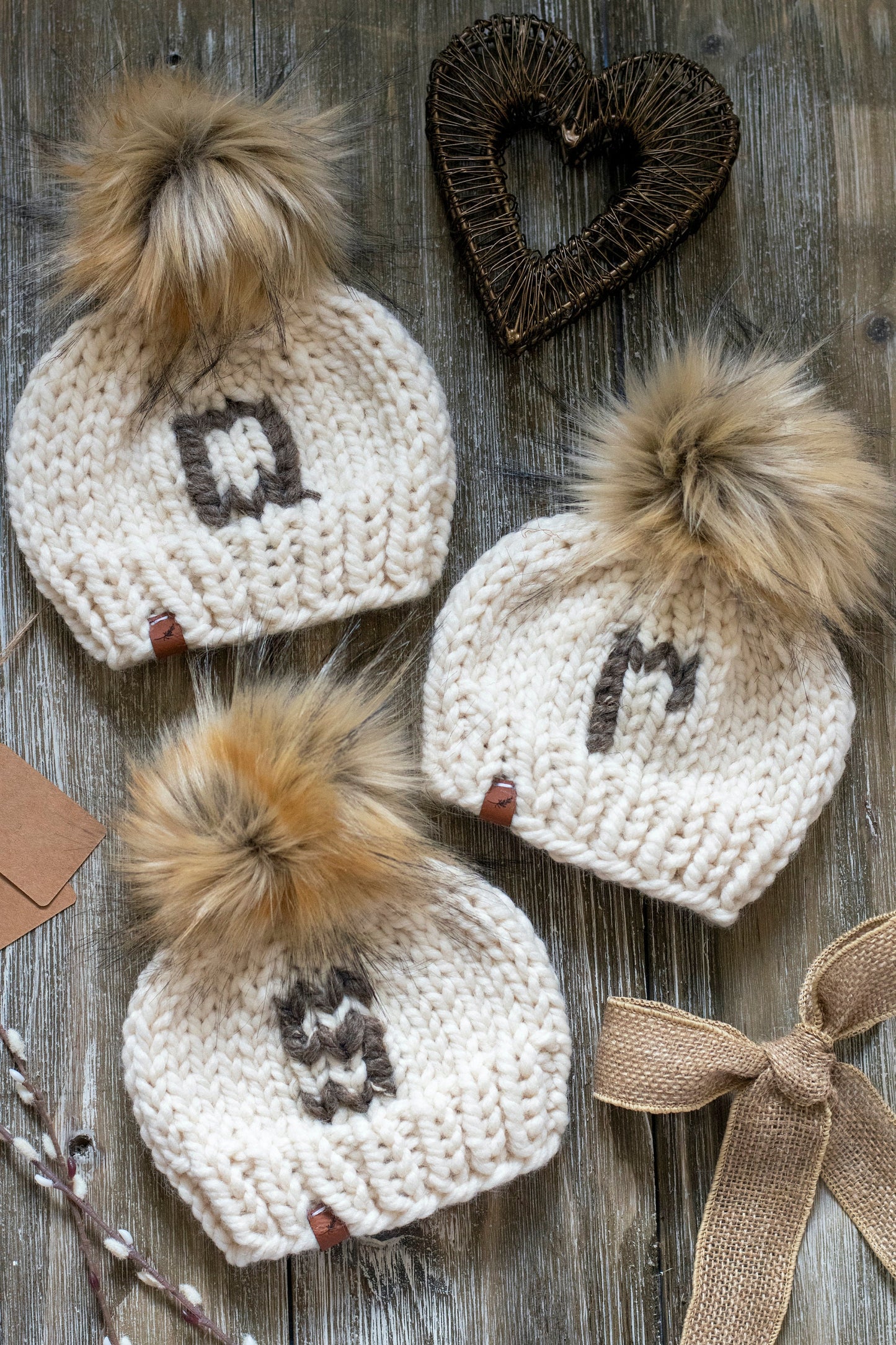 Initial Hat | Baby Knitted Hat with Pom Pom | Custom Monogram | For Baby and Toddler