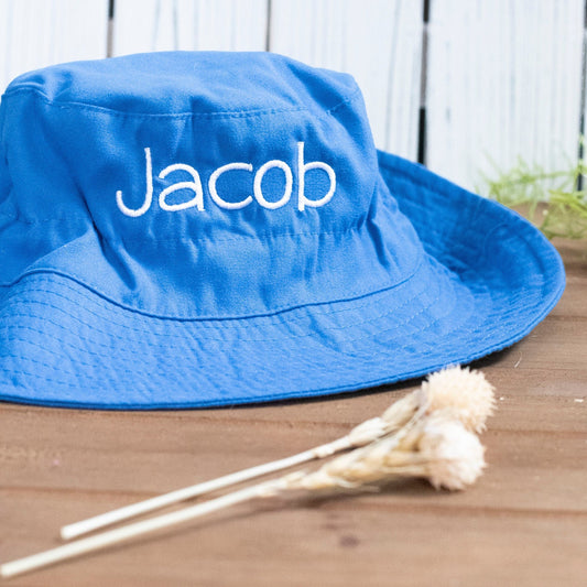 Personalized Baby Boy Sun Hat | Custom Embroidered Bucket Hat | For Baby and Toddler