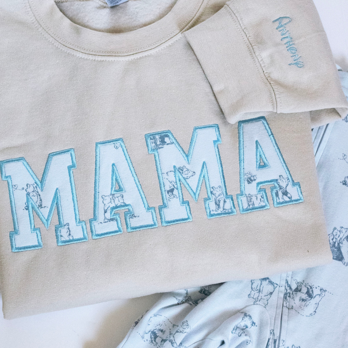 Custom Keepsake Sweater | MAMA Embroidered Keepsake Sweatshirt With Kids Names on Sleeve