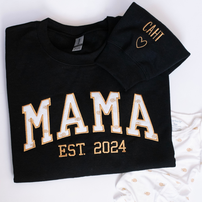 Embroidered Baby Keepsake Sweatshirt | Arched Mama Est Year Sweatshirt | Keepsake Gift for Mom