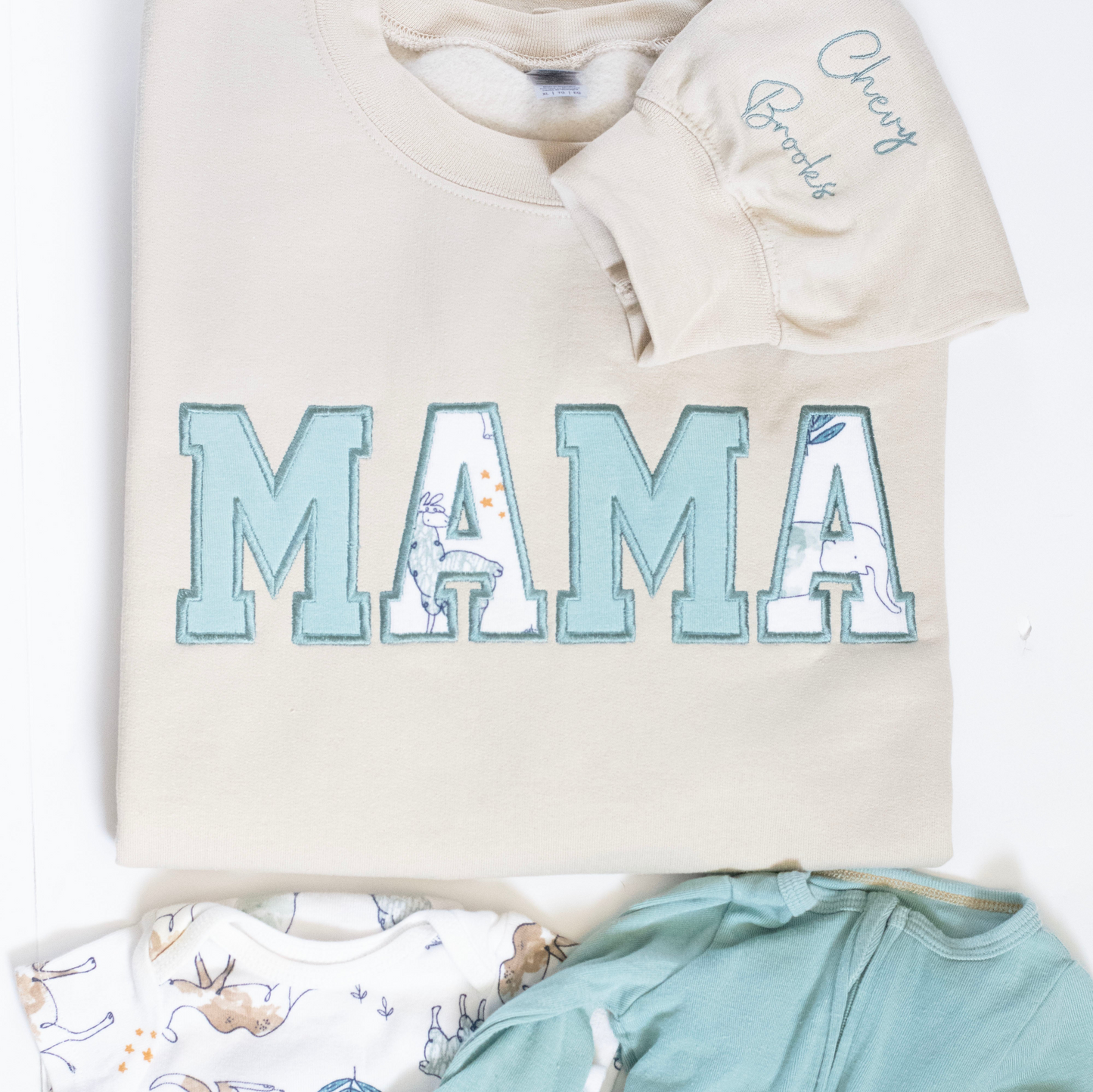 Custom Keepsake Sweater | MAMA Embroidered Keepsake Sweatshirt With Kids Names on Sleeve