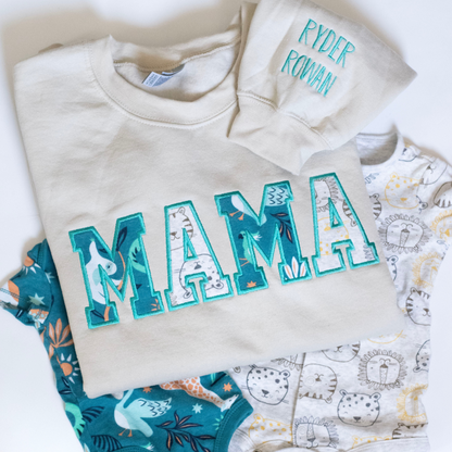 Custom Keepsake Sweater | MAMA Embroidered Keepsake Sweatshirt With Kids Names on Sleeve