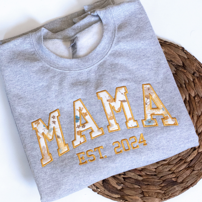 Embroidered Baby Keepsake Sweatshirt | Arched Mama Est Year Sweatshirt | Keepsake Gift for Mom