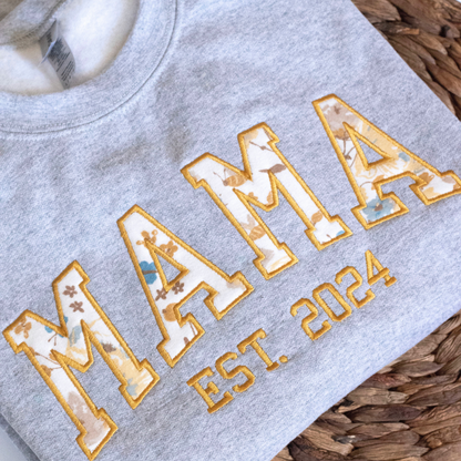 Embroidered Baby Keepsake Sweatshirt | Arched Mama Est Year Sweatshirt | Keepsake Gift for Mom