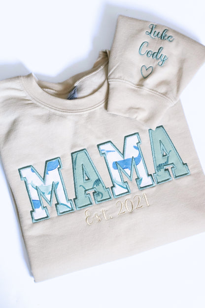 MAMA Embroidered Baby Outfit Keepsake Sweatshirt, Mama Est. Year Sweatshirt