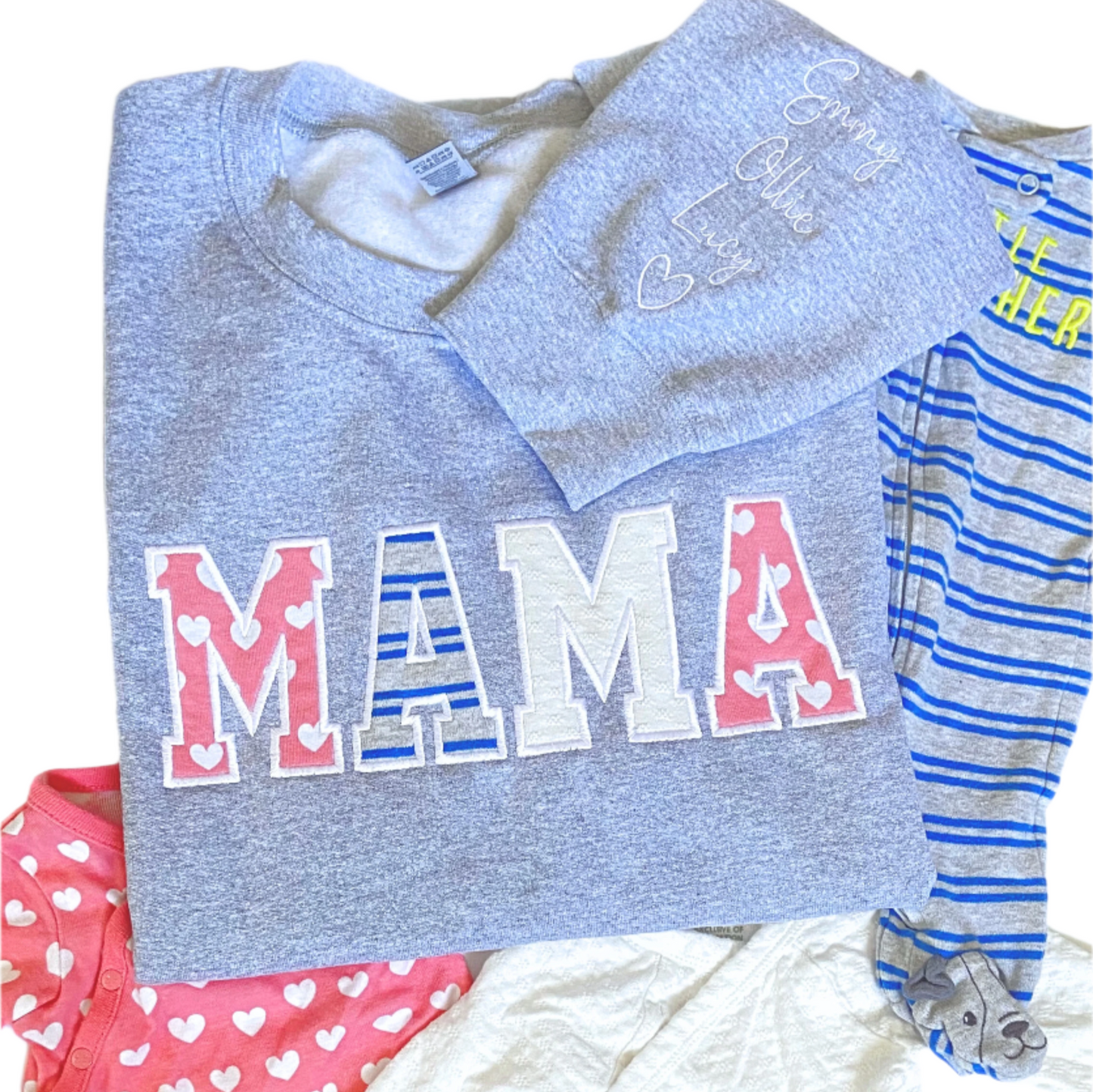 Custom Keepsake Sweater | MAMA Embroidered Keepsake Sweatshirt With Kids Names on Sleeve