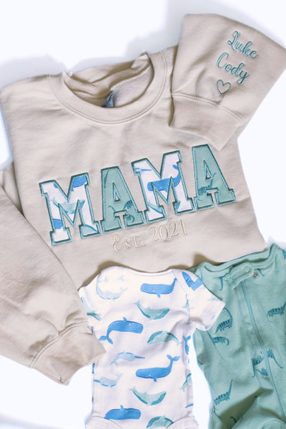 MAMA Embroidered Baby Outfit Keepsake Sweatshirt, Mama Est. Year Sweatshirt