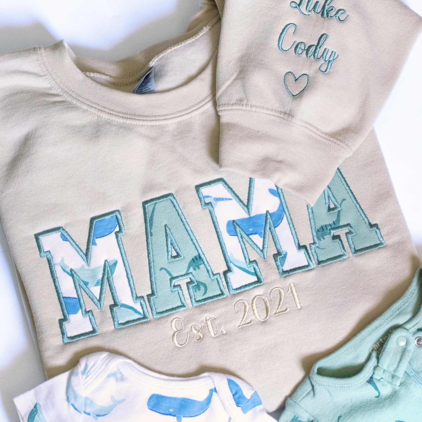 MAMA Embroidered Baby Outfit Keepsake Sweatshirt, Mama Est. Year Sweatshirt