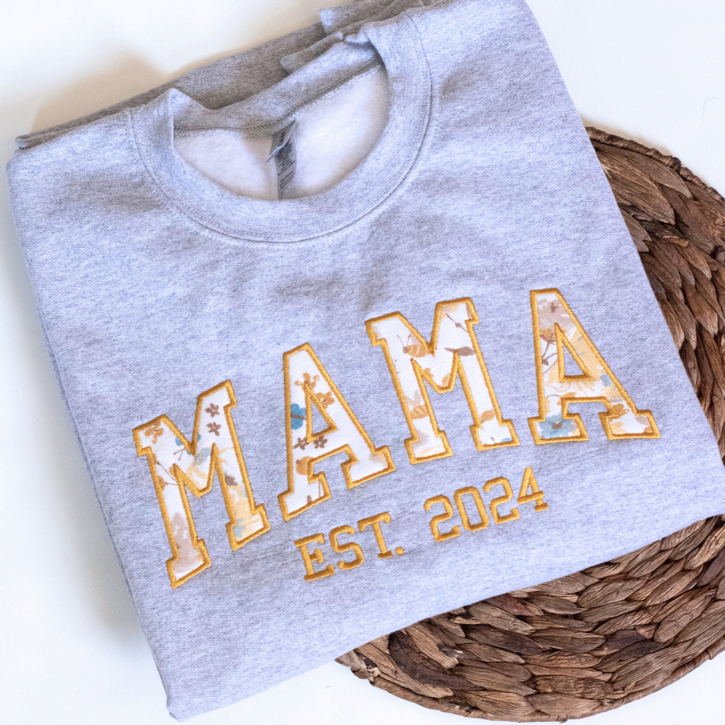 Embroidered Baby Keepsake Sweatshirt | Arched Mama Est Year Sweatshirt | Keepsake Gift for Mom