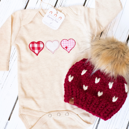 Valentines Baby Outfit Baby Girl One-Piece Bodysuit & Knit Hat Size 0-3 Months