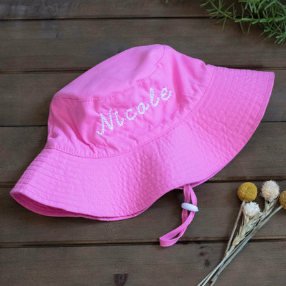 Baby Girl Sun Hat Personalized with Name | Embroidered Bucket Hat | For Baby and Toddler