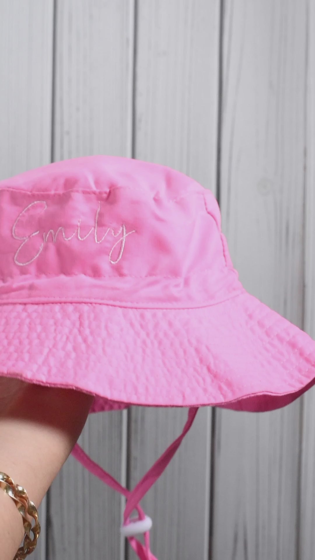 Rosemary Press Co. Personalized Baby Sun Hat | Gender Neutral Custom Embroidered Bucket Hat | for Baby and Toddler 0-12 Months - White / Times New Roman