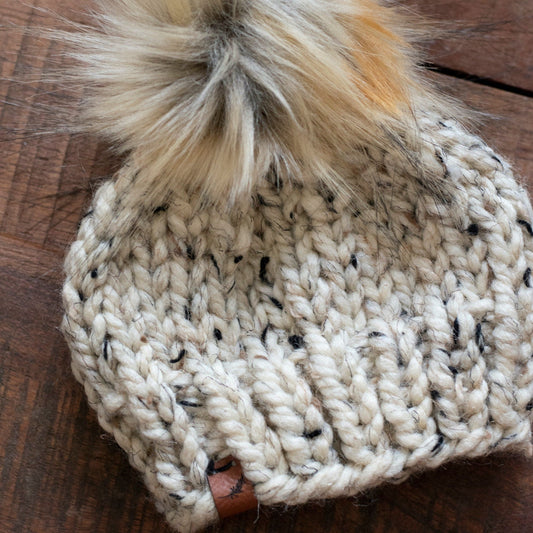 Baby Boy Knit Hat With Pom Pom | Chunky Knit Baby Beanie | 0-to-3 Months