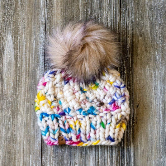 Chunky Knit Baby Hat with Pom Pom - 3 to 6 Months | Baby Knit Hat with Pom Pom | Knit Beanie Baby Winter Hat 3-to-6-Months | Paint Splash Handmade Baby Knit Hat