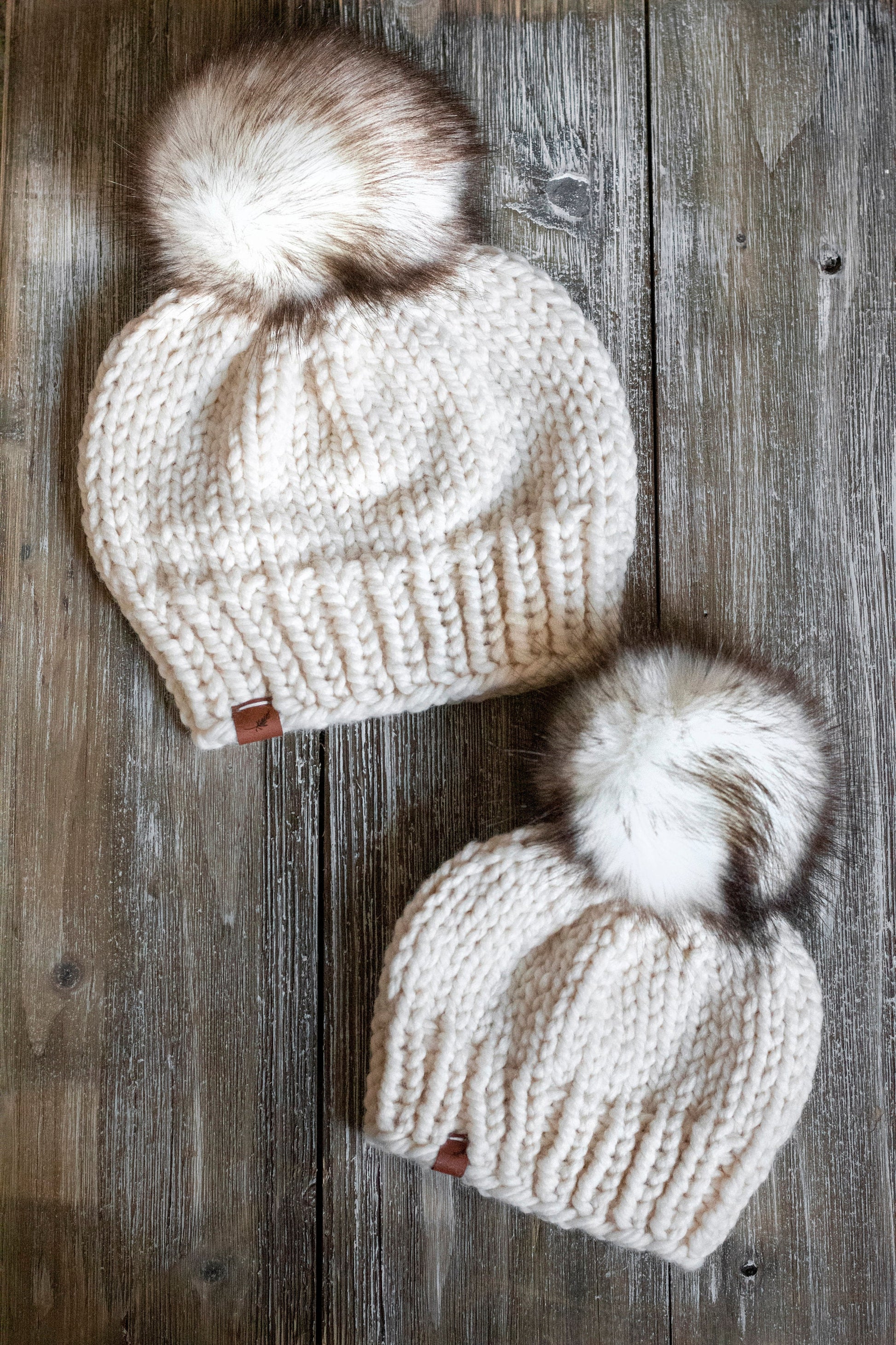 Mommy and Me Winter Hats With Faux Fur Pom Poms, Baby Knit Hat With Fur Pom  Pom, Matching Mom and Baby Hats, Baby Gift, Women's Hat Fur Pom 